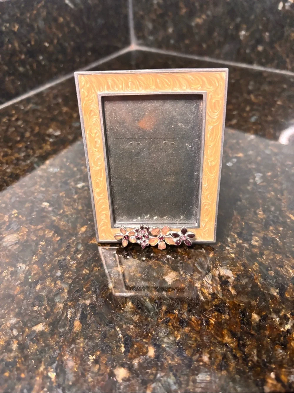 AXCO Vintage Small Enamel Border Floral Accent Picture Frame-holds 2”x3” photo